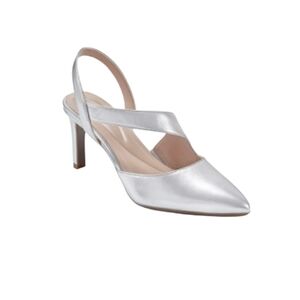 Easy Street Women's Silver Pointed Toe Slingback Heel Pump Leather Upper Size 8M